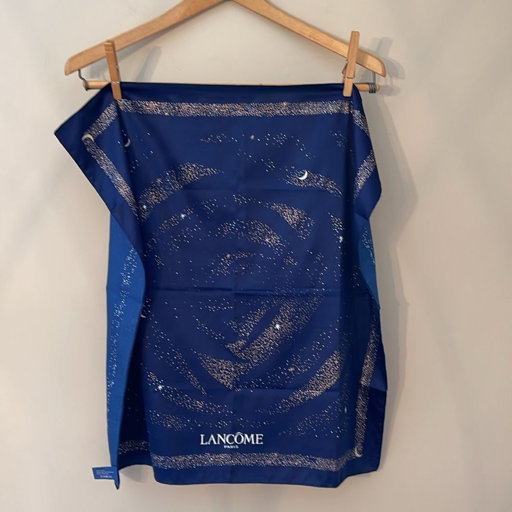 Lancôme Paris Blue Silky - Polyester Square Scarf Stars & Moon Galaxy Milky Way - Picture 12 of 16
